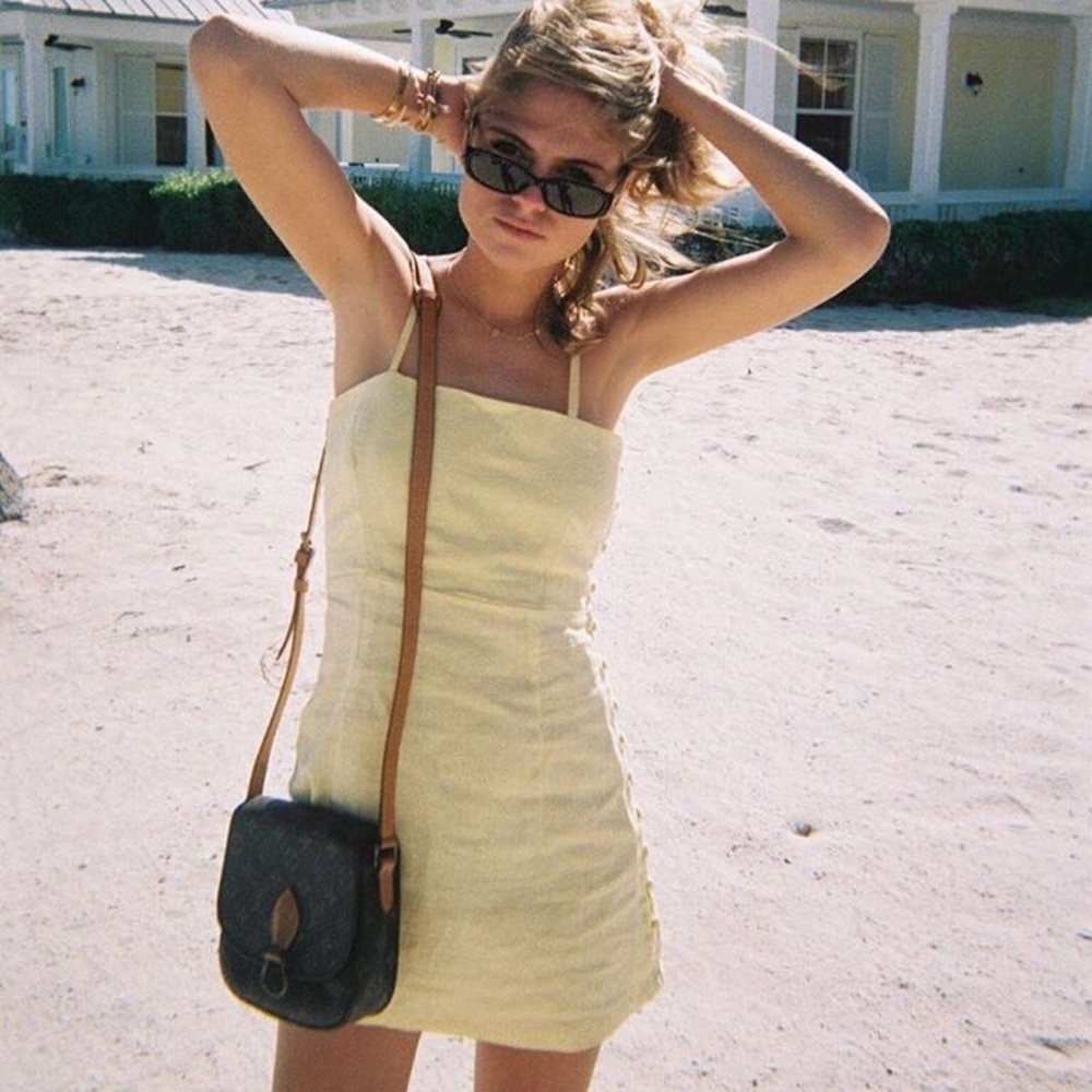 With jean Matisse dress in lemon